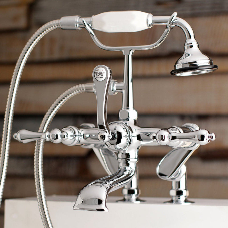 Vintage Three-Handle 2-Hole Deck-Mount Clawfoot Tub Faucet with Hand Shower