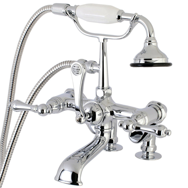 Vintage Three-Handle 2-Hole Deck-Mount Clawfoot Tub Faucet with Hand Shower