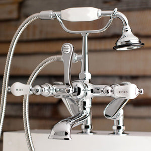 Vintage Three-Handle 2-Hole Deck-Mount Clawfoot Tub Faucet with Hand Shower