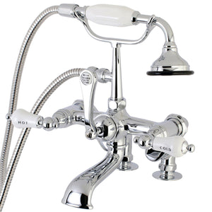 Vintage Three-Handle 2-Hole Deck Mount Clawfoot Tub Faucet with Hand Shower