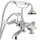 Vintage Three-Handle 2-Hole Deck-Mount Clawfoot Tub Faucet with Hand Shower
