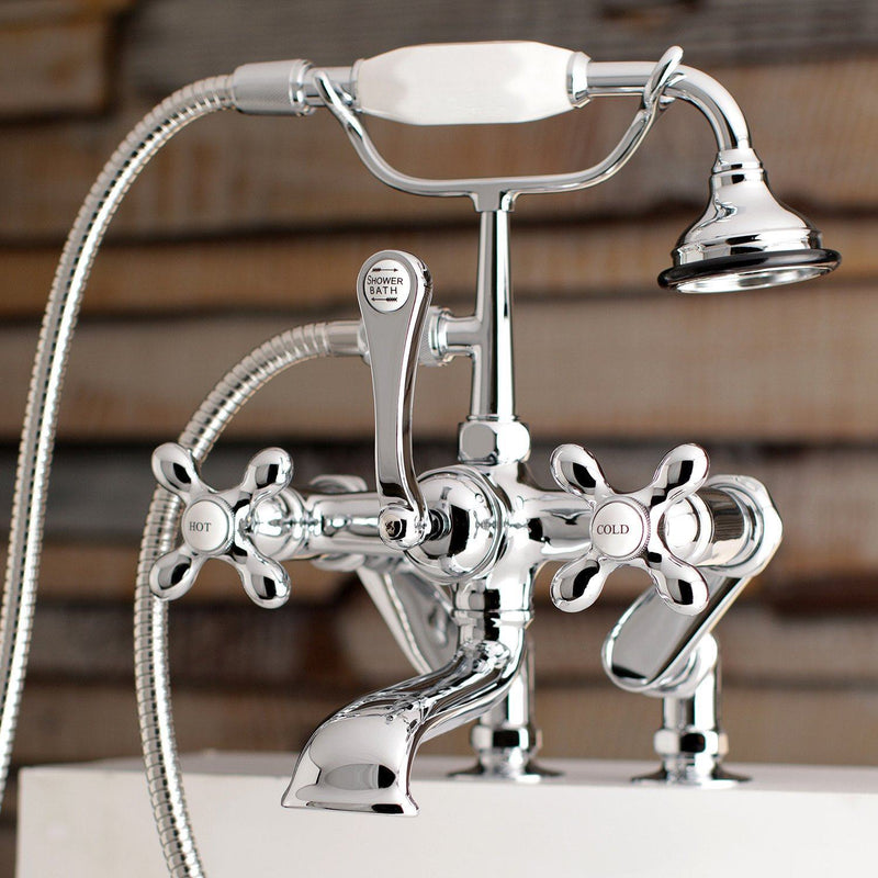 Vintage Three-Handle 2-Hole Deck-Mount Clawfoot Tub Faucet with Hand Shower