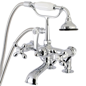 Vintage Three-Handle 2-Hole Deck Mount Clawfoot Tub Faucet with Hand Shower