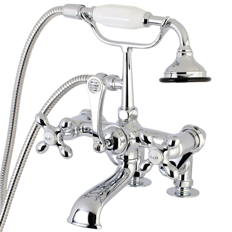 Vintage Three-Handle 2-Hole Deck-Mount Clawfoot Tub Faucet with Hand Shower
