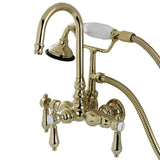 Heirloom Three-Handle 2-Hole Tub Wall Mount Clawfoot Tub Faucet with Hand Shower