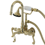 Royale Three-Handle 2-Hole Tub Wall Mount Clawfoot Tub Faucet with Hand Shower