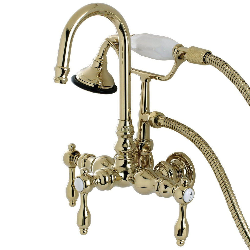 Tudor Three-Handle 2-Hole Tub Wall Mount Clawfoot Tub Faucet with Hand Shower
