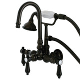 Heirloom Three-Handle 2-Hole Tub Wall Mount Clawfoot Tub Faucet with Hand Shower
