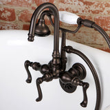 Royale Three-Handle 2-Hole Tub Wall Mount Clawfoot Tub Faucet with Hand Shower