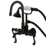 Royale Three-Handle 2-Hole Tub Wall Mount Clawfoot Tub Faucet with Hand Shower