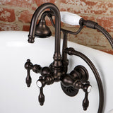 Tudor Three-Handle 2-Hole Tub Wall Mount Clawfoot Tub Faucet with Hand Shower