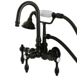 Tudor Three-Handle 2-Hole Tub Wall Mount Clawfoot Tub Faucet with Hand Shower