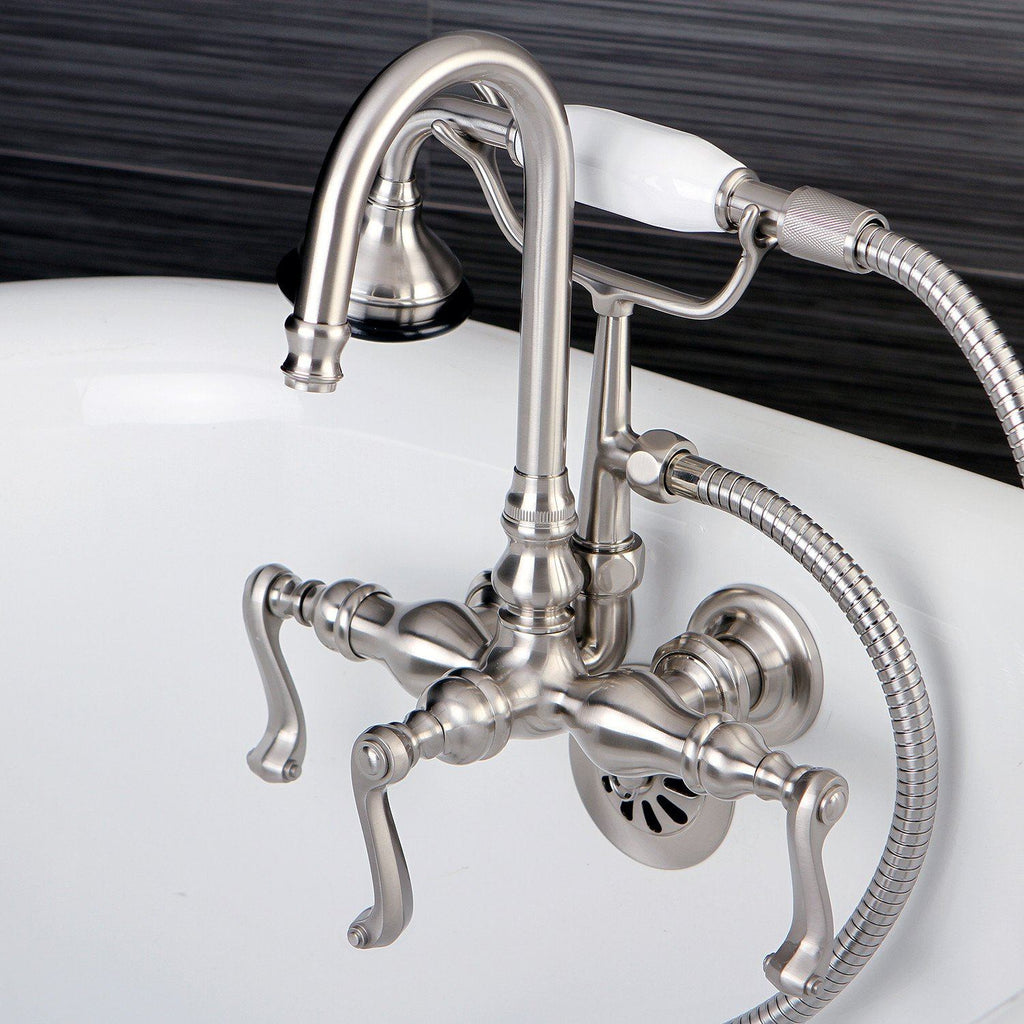 Royale Three-Handle 2-Hole Tub Wall Mount Clawfoot Tub Faucet with Hand Shower