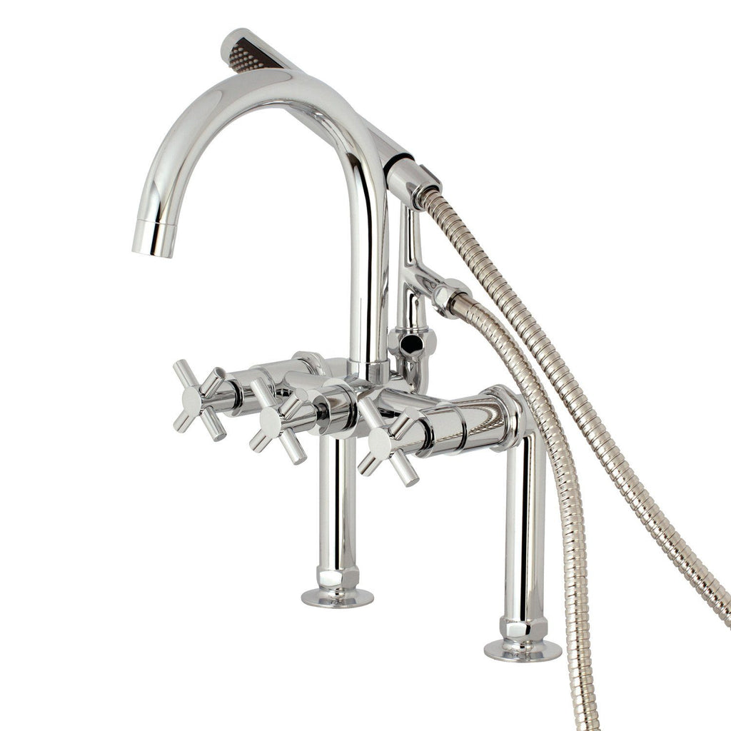Concord Three-Handle 2-Hole Deck Mount Clawfoot Tub Faucet with Hand Shower