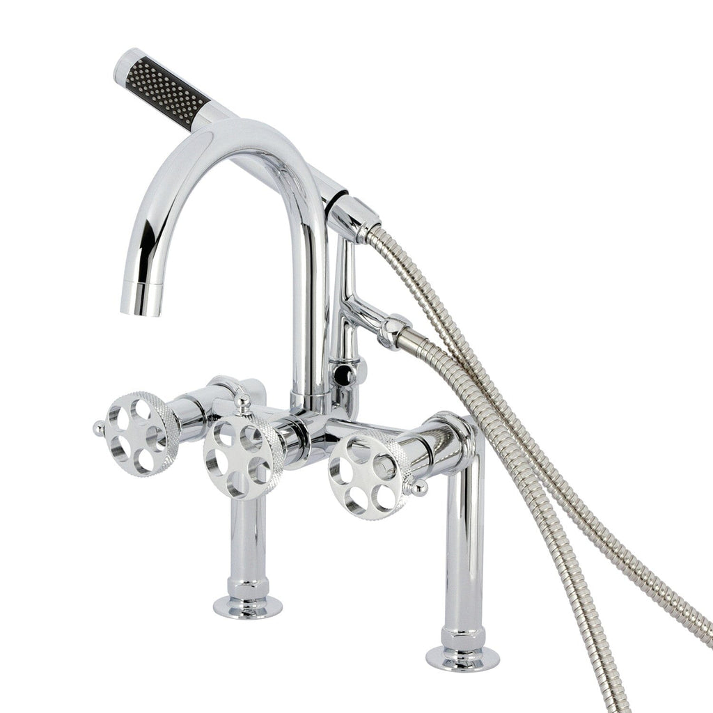 Webb Three-Handle 2-Hole Deck Mount Clawfoot Tub Faucet with Hand Shower