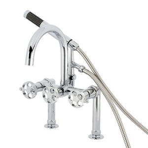 Webb Three-Handle 2-Hole Deck Mount Clawfoot Tub Faucet with Knurled Handle and Hand Shower