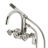 Fuller Three-Handle 2-Hole Tub Wall Mount Clawfoot Tub Faucet with Hand Shower