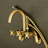 Concord Three-Handle 2-Hole Tub Wall Mount Clawfoot Tub Faucet with Hand Shower