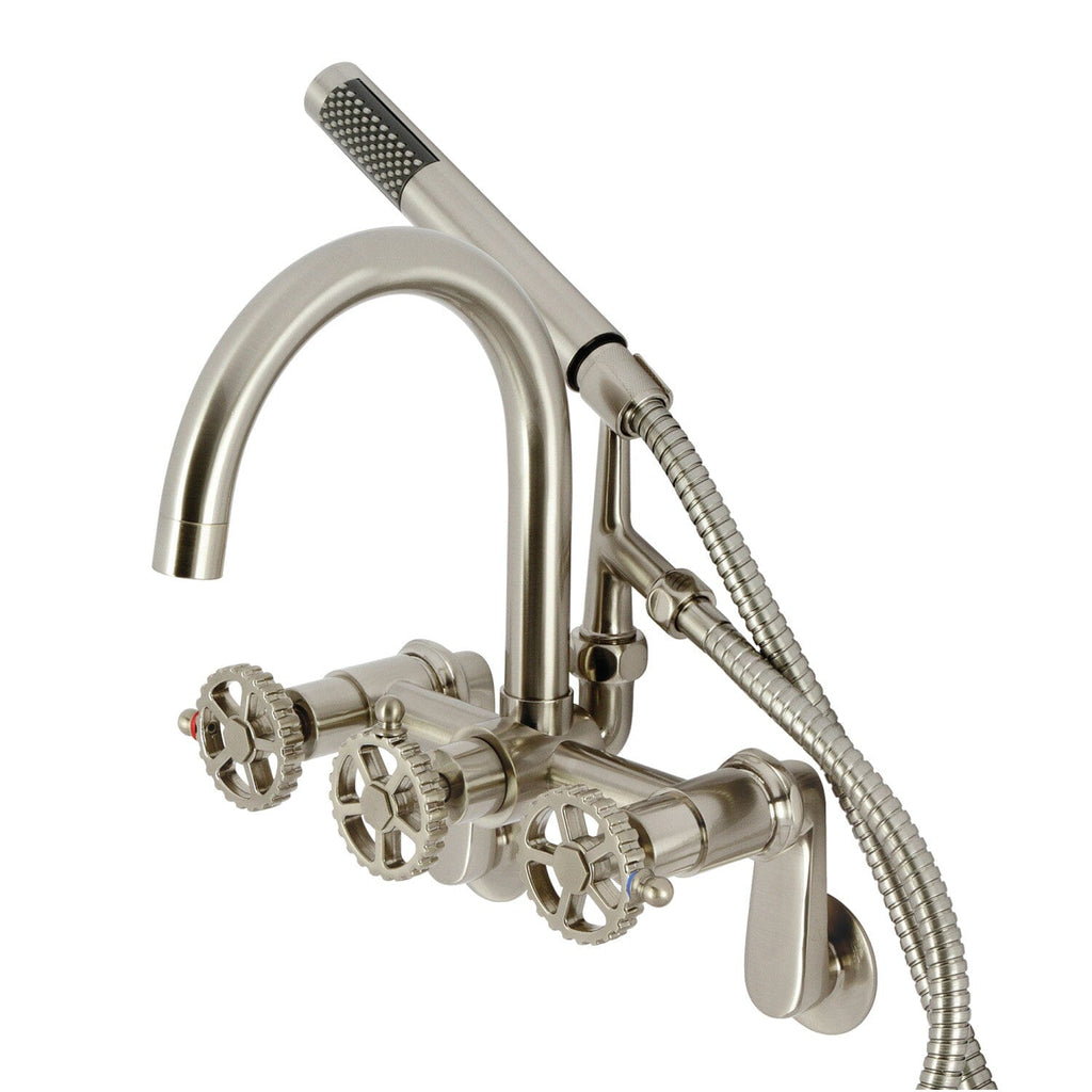 Fuller Three-Handle 2-Hole Tub Wall Mount Clawfoot Tub Faucet with Hand Shower