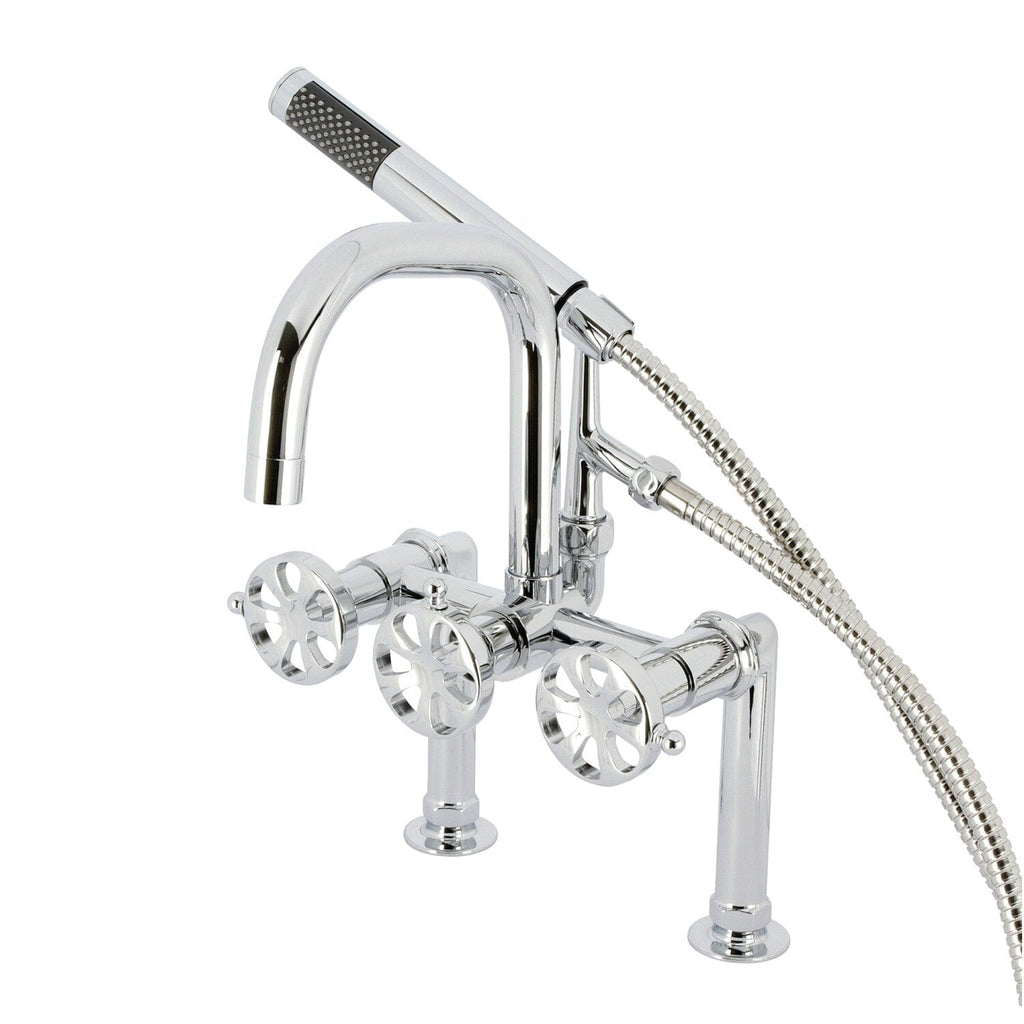 Belknap Three-Handle 2-Hole Deck Mount Clawfoot Tub Faucet with Hand Shower