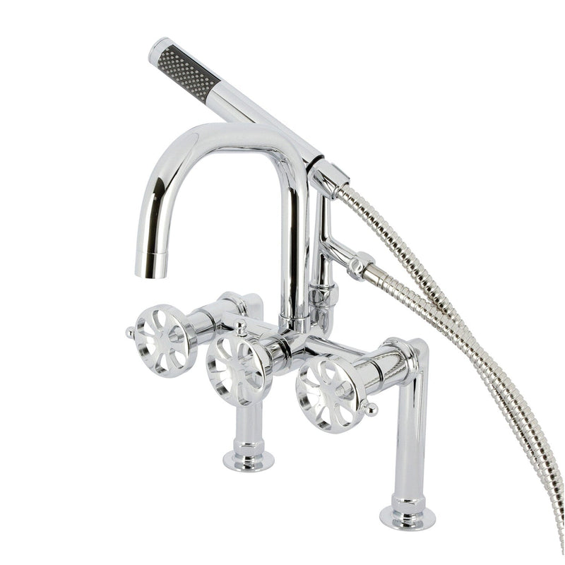 Belknap Three-Handle 2-Hole Deck-Mount Clawfoot Tub Faucet with Hand Shower