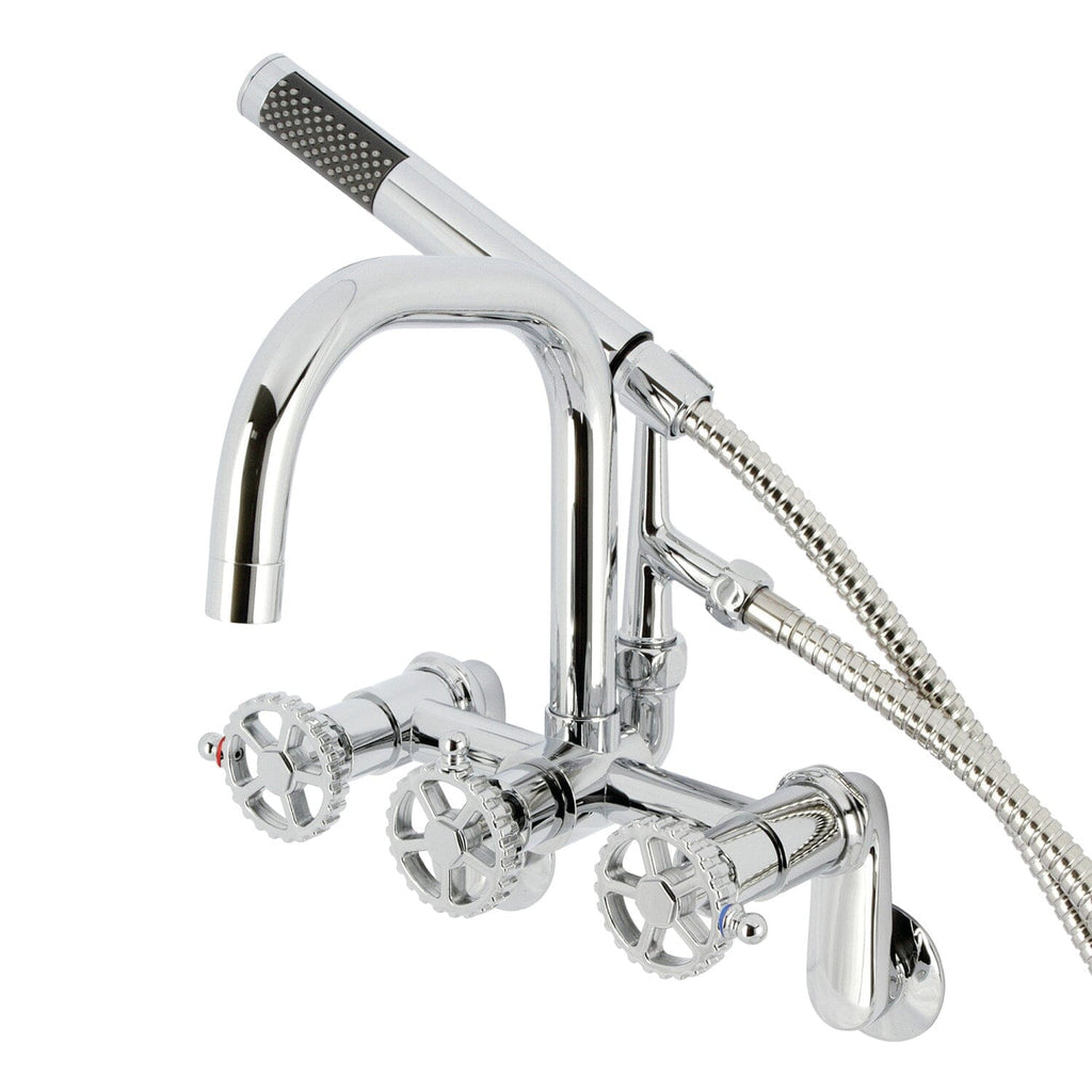 Fuller Three-Handle 2-Hole Wall Mount Clawfoot Tub Faucet with Hand Shower