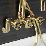 Webb Three-Handle 2-Hole Adjustable Wall Mount Clawfoot Tub Faucet with Knurled Handle and Hand Shower