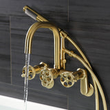Webb Three-Handle 2-Hole Adjustable Wall Mount Clawfoot Tub Faucet with Knurled Handle and Hand Shower
