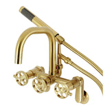 Webb Three-Handle 2-Hole Adjustable Wall Mount Clawfoot Tub Faucet with Knurled Handle and Hand Shower