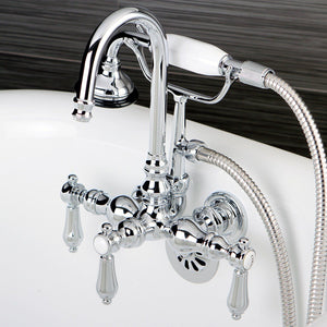 Heirloom Three-Handle 2-Hole Tub Wall Mount Clawfoot Tub Faucet with Hand Shower