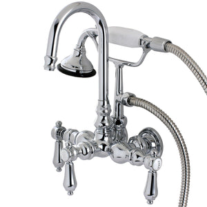 Heirloom Three-Handle 2-Hole Tub Wall Mount Clawfoot Tub Faucet with Hand Shower