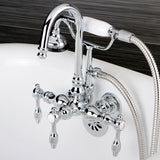 Tudor Three-Handle 2-Hole Tub Wall Mount Clawfoot Tub Faucet with Hand Shower