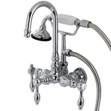 Tudor Three-Handle 2-Hole Tub Wall Mount Clawfoot Tub Faucet with Hand Shower