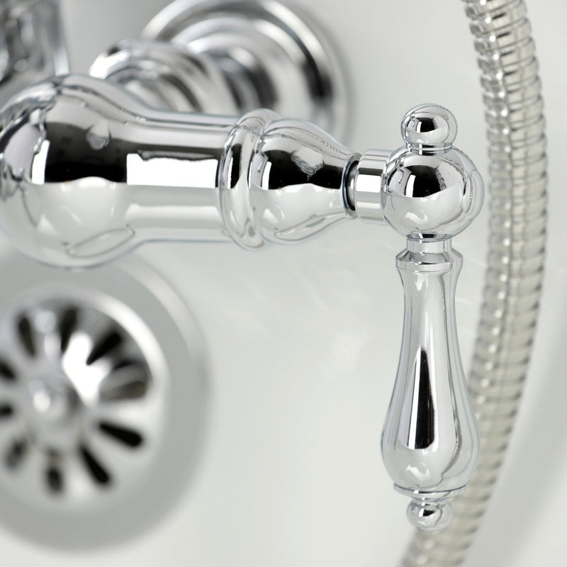 Heritage Three-Handle 2-Hole Tub Wall Mount Clawfoot Tub Faucet with Hand Shower