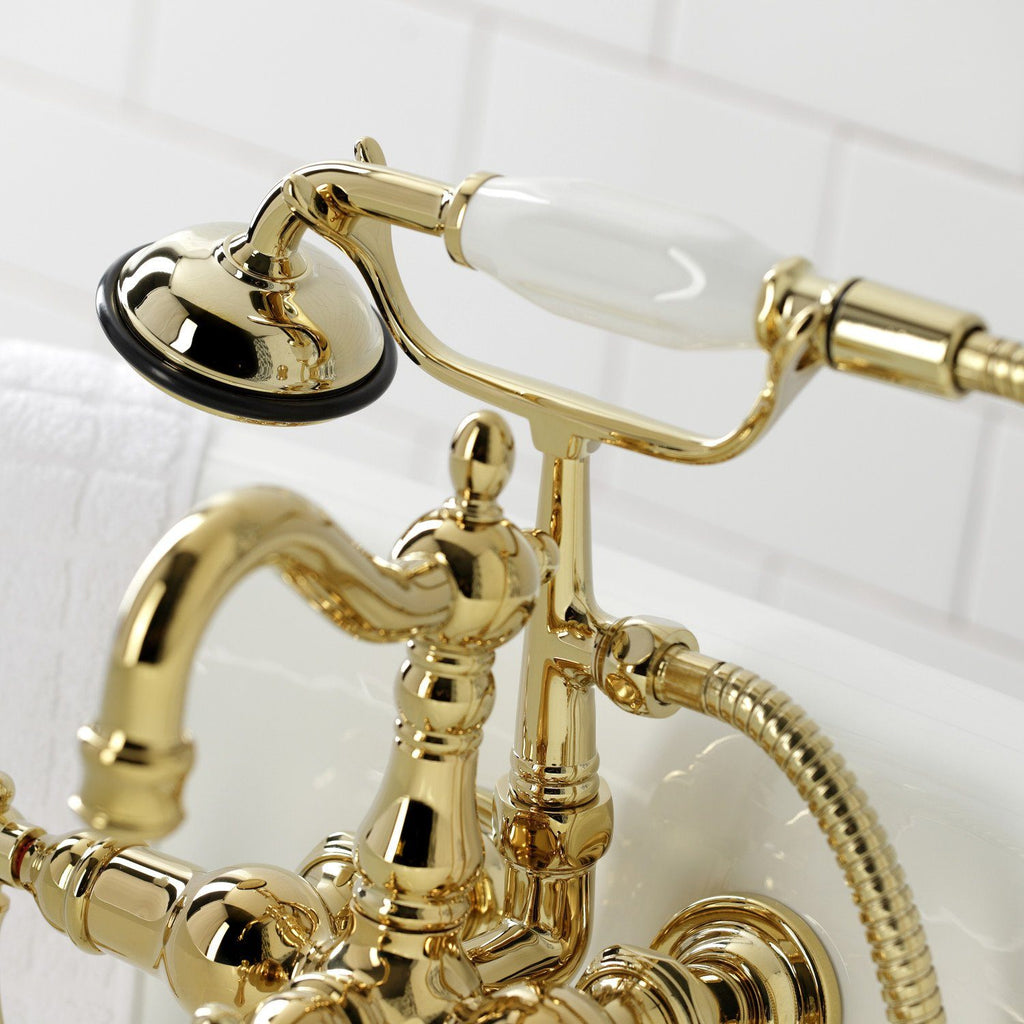 Heritage Three-Handle 2-Hole Tub Wall Mount Clawfoot Tub Faucet with Hand Shower