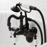 Heritage Three-Handle 2-Hole Tub Wall Mount Clawfoot Tub Faucet with Hand Shower