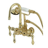 Vintage Three-Handle 2-Hole Tub Wall Mount Clawfoot Tub Faucet with Hand Shower