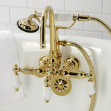 Vintage Three-Handle 2-Hole Tub Wall Mount Clawfoot Tub Faucet with Hand Shower