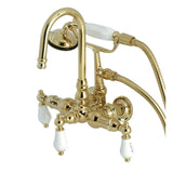 Vintage Three-Handle 2-Hole Tub Wall Mount Clawfoot Tub Faucet with Hand Shower