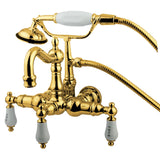 Vintage Three-Handle 2-Hole Tub Wall Mount Clawfoot Tub Faucet with Hand Shower