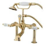 Vintage Three-Handle 2-Hole Deck Mount Clawfoot Tub Faucet with Hand Shower