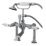 Vintage Three-Handle 2-Hole Deck Mount Clawfoot Tub Faucet with Hand Shower