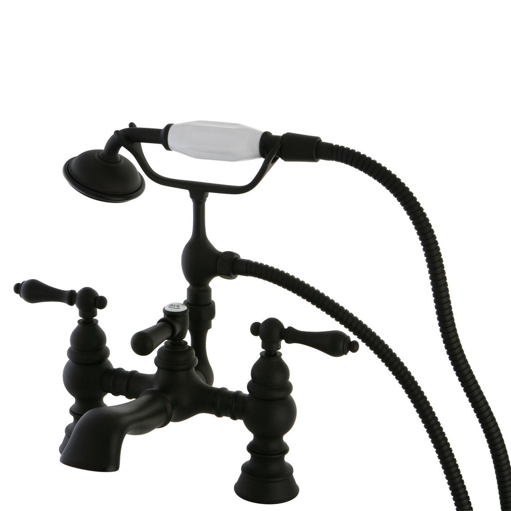 Heritage Three-Handle 2-Hole Deck Mount Clawfoot Tub Faucet with Hand Shower