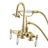 Vintage Three-Handle 2-Hole Deck Mount Clawfoot Tub Faucet with Hand Shower