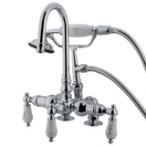 Vintage Three-Handle 2-Hole Deck Mount Clawfoot Tub Faucet with Hand Shower