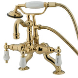 Vintage Three-Handle 2-Hole Deck-Mount Clawfoot Tub Faucet with Hand Shower