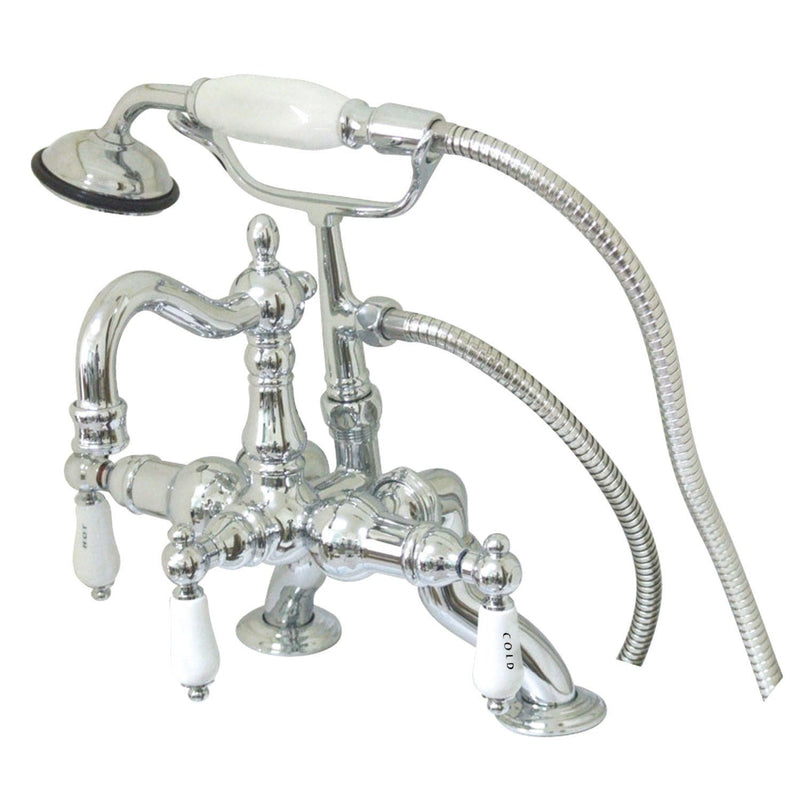 Vintage Three-Handle 2-Hole Deck-Mount Clawfoot Tub Faucet with Hand Shower