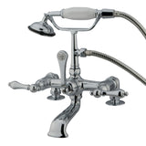 Vintage Three-Handle 2-Hole Deck Mount Clawfoot Tub Faucet with Hand Shower