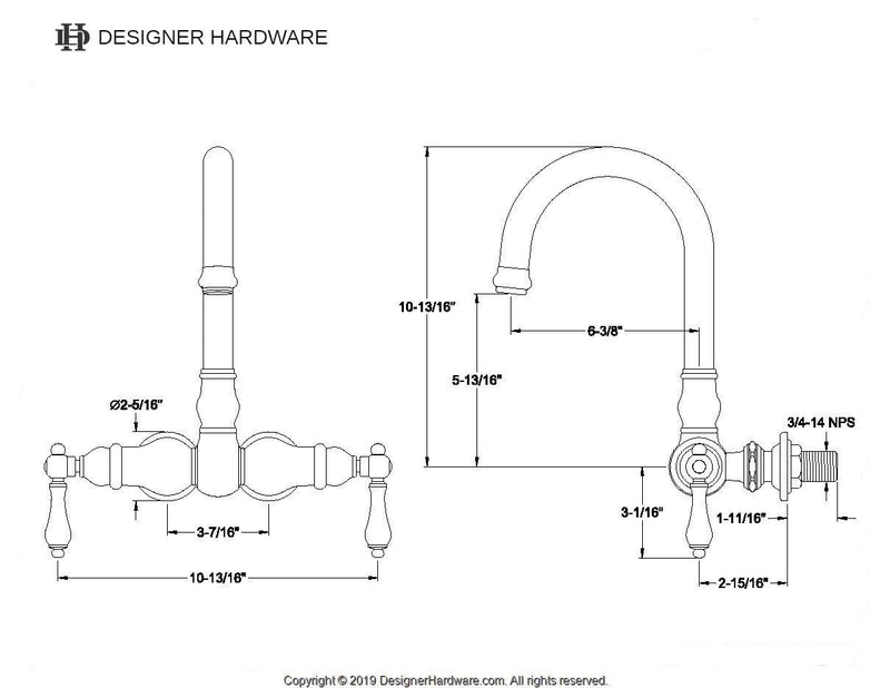 Vintage Two-Handle 2-Hole Tub Wall Mount Clawfoot Tub Faucet