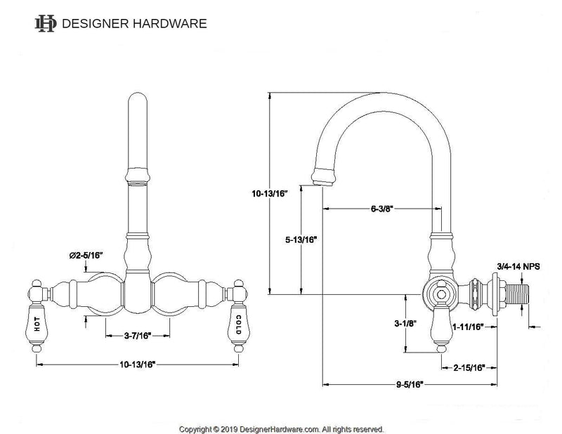 Vintage Two-Handle 2-Hole Tub Wall Mount Clawfoot Tub Faucet